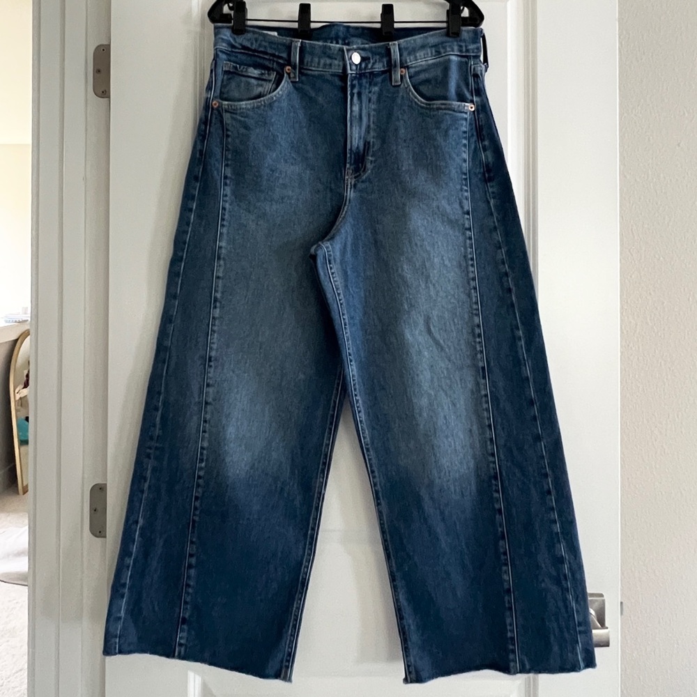 Gap High Waist Wide Leg Side Panel Cropped Jeans
